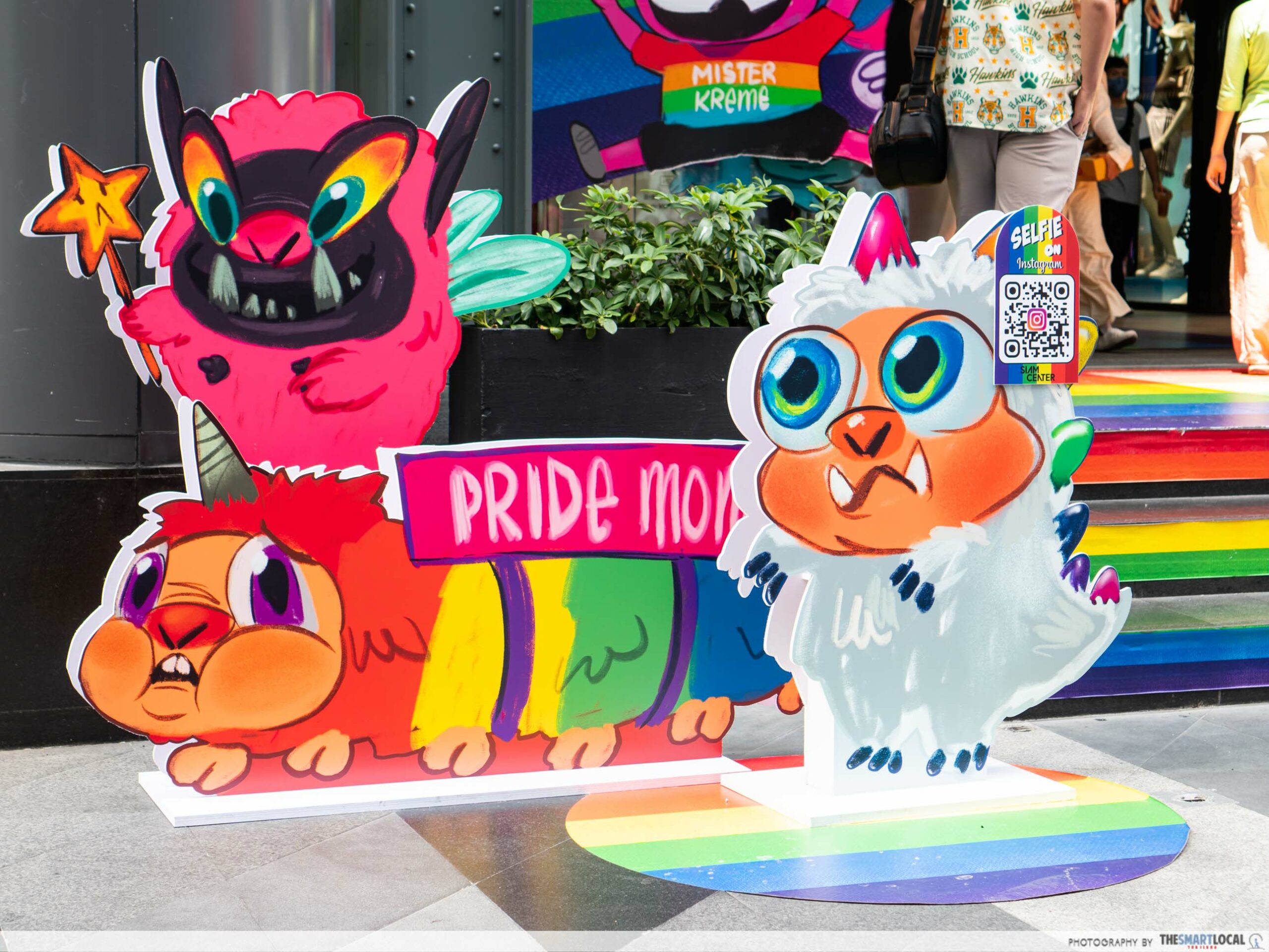 Cute monster characters designed by local artist MRKREME displayed during Pride Month in Siam Center