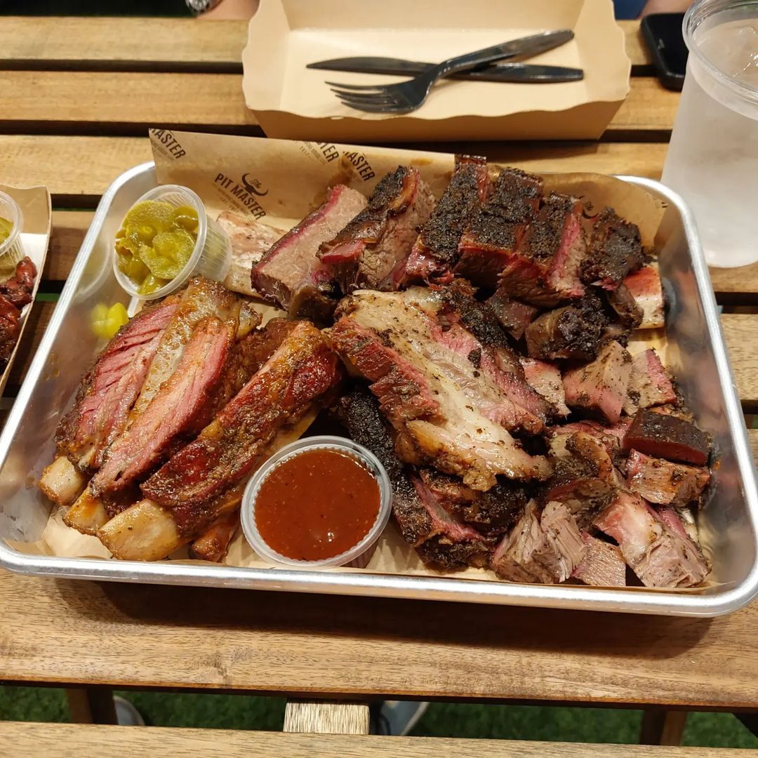 A platter of Texas-style barbeque meats from PIT Master. 