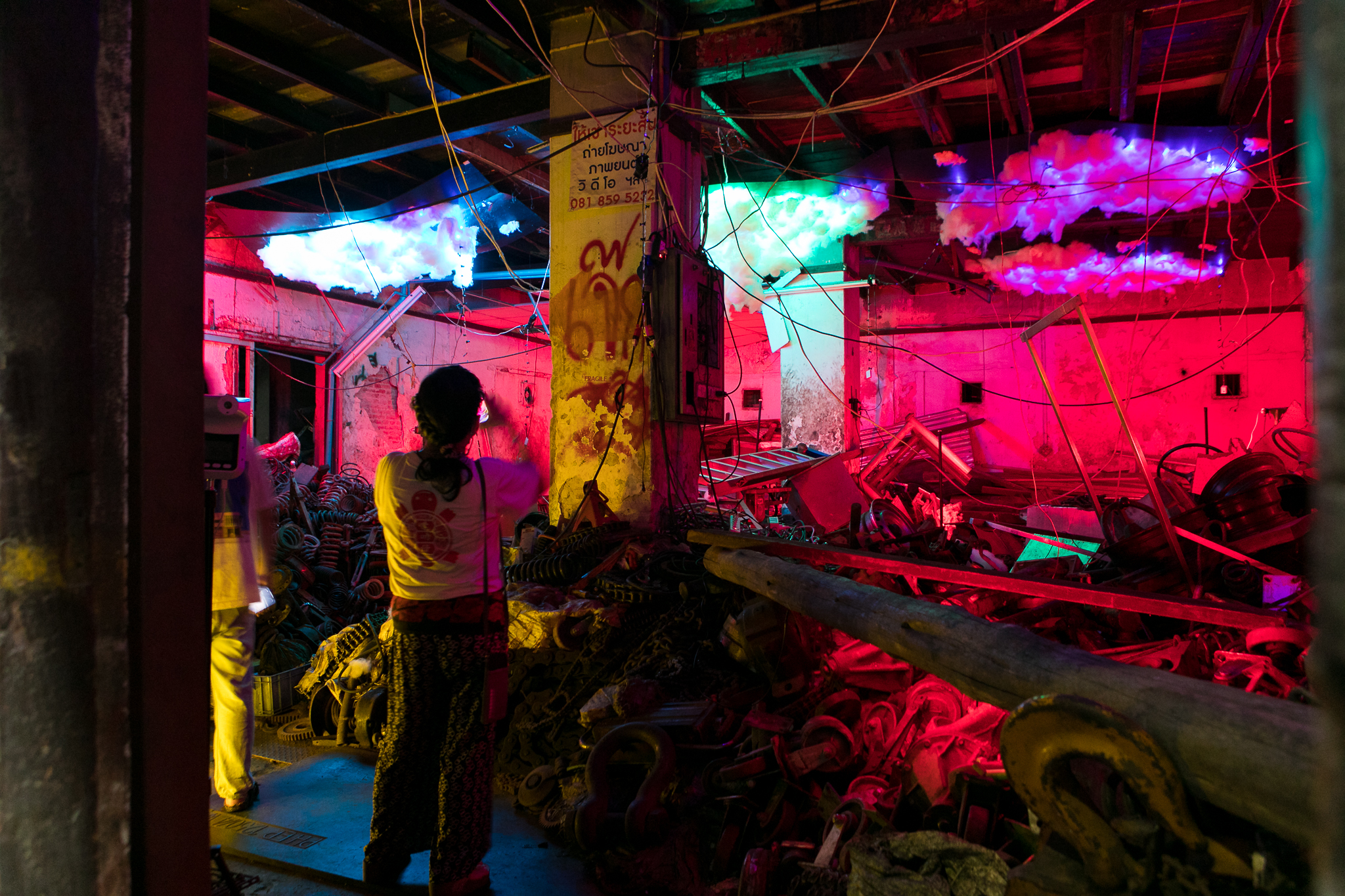 An old district transformed by light installations during Awakening Bangkok