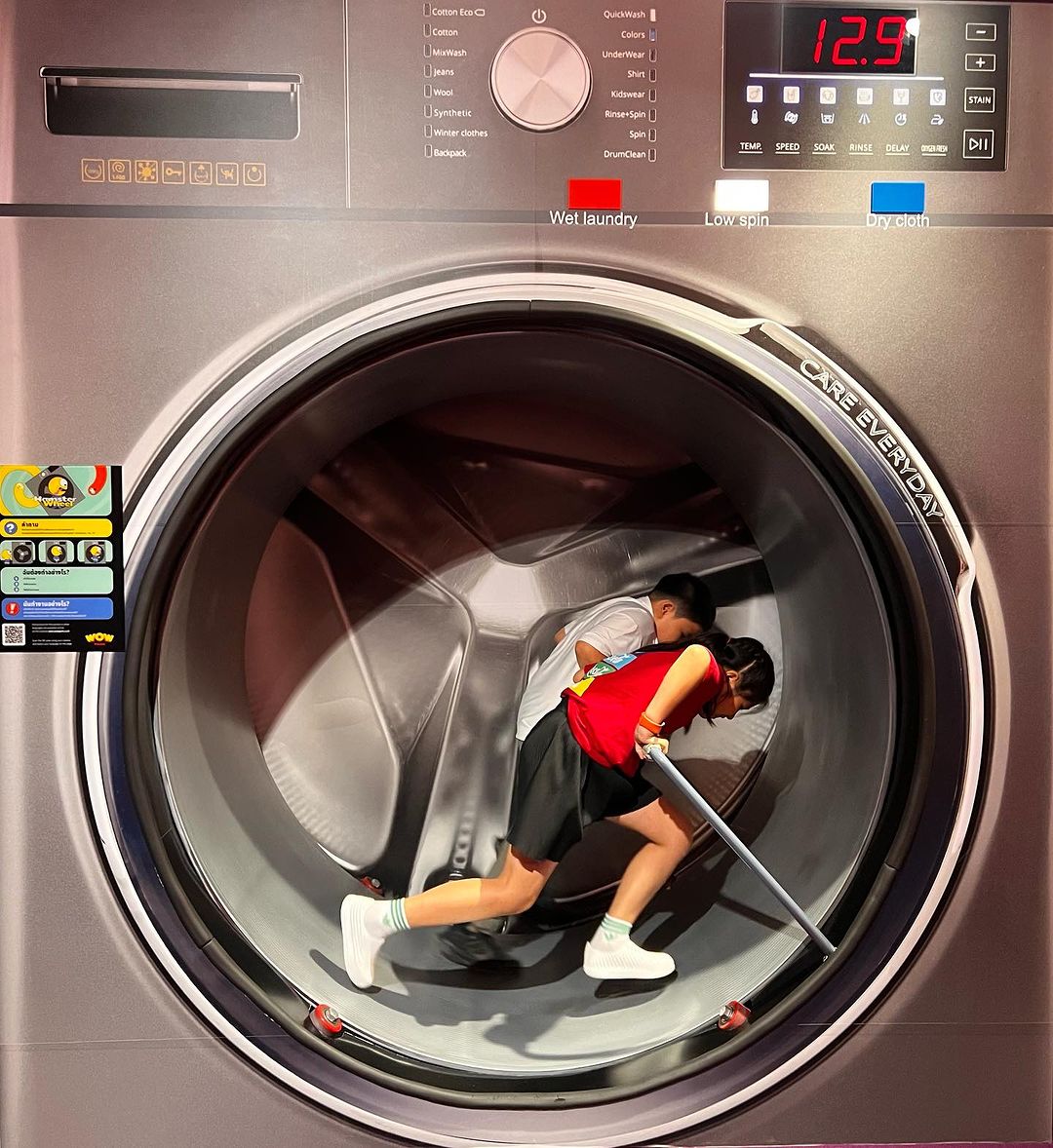 Kids inside a washing machine at WOW Park